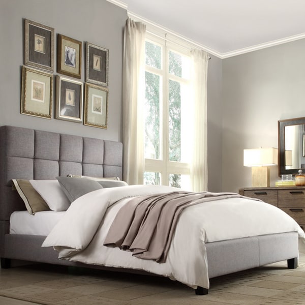 INSPIRE Q Fenton Grey Linen Panel Upholstered Bed