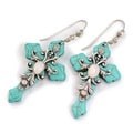 Sweet Romance Opal Glass/ Turquoise Cross Earrings