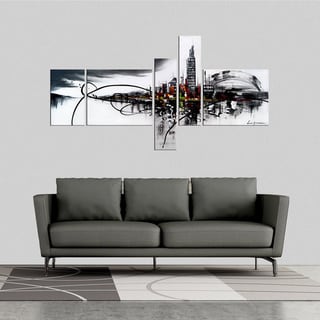 ### 'City On The River' 5-piece Gallery-wrapped Hand Painted Canvas Art Set