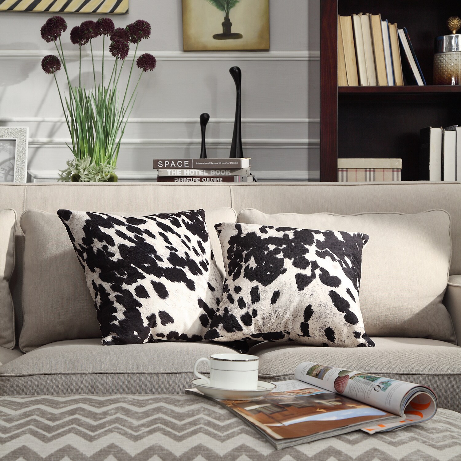 faux cow print pillows