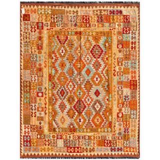 Afghan Hand-knotted Mimana Kilim Orange/ Brown Wool Rug (6'8 x 8'5)
