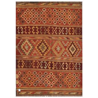 Afghan Hand-knotted Mimana Kilim Rust/ Burgundy Wool Rug (4'9 x 6'7)