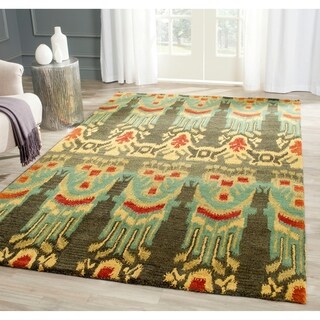 Safavieh Hand-made Ikat Olive/ Gold Wool Rug (6' x 9')