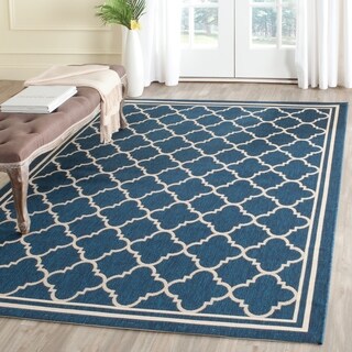 Safavieh Indoor/ Outdoor Courtyard Navy/ Beige Rug (6'7 x 9'6)