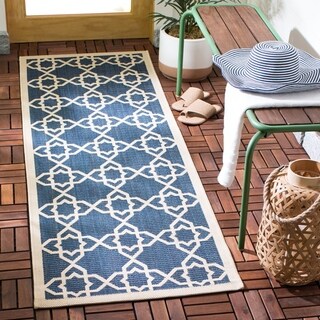 Safavieh Indoor/ Outdoor Courtyard Navy/ Beige Rug (2'3 x 6'7)