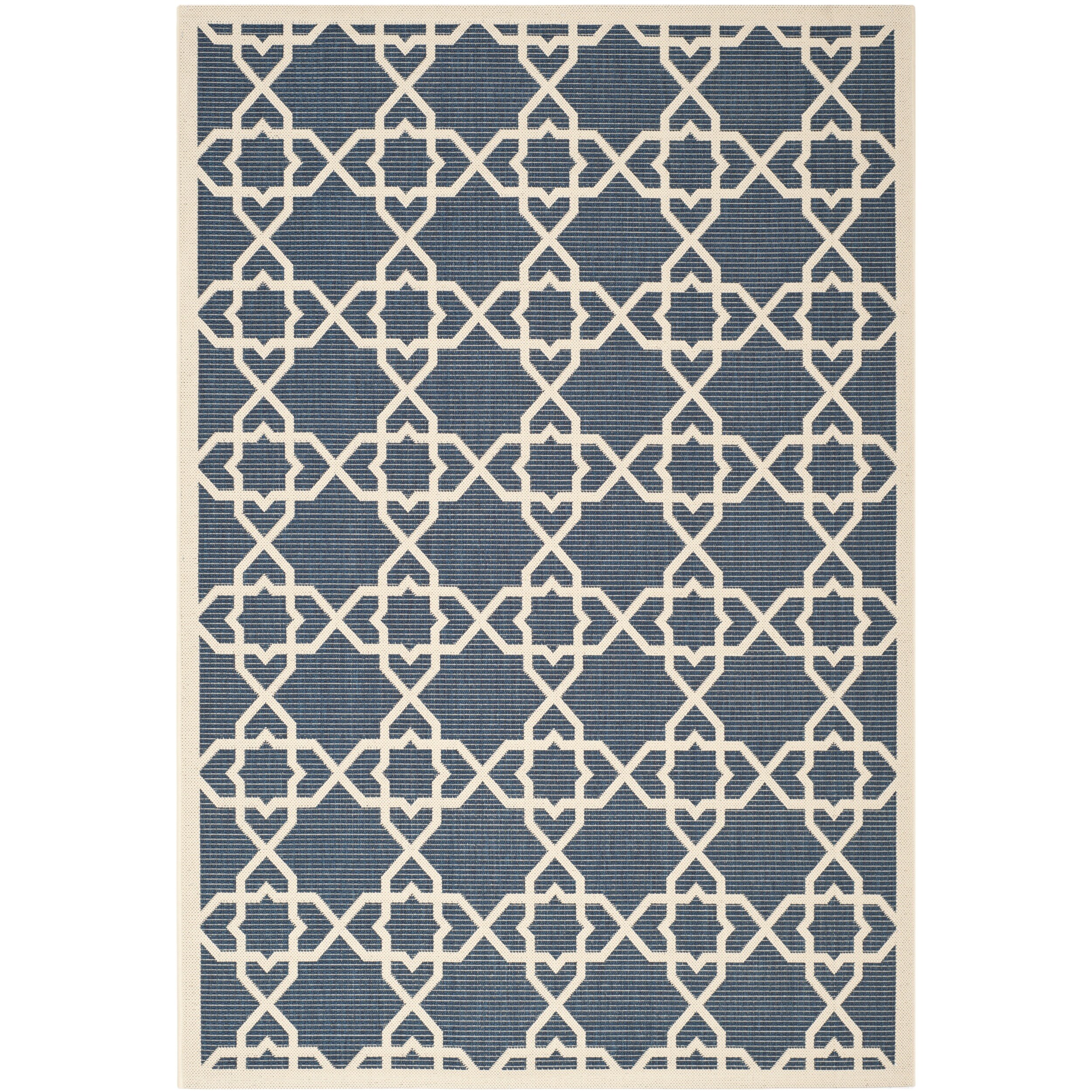 Safavieh Moroccan Indoor/Outdoor Courtyard Navy/Beige Rug (6'7 x 9'6)
