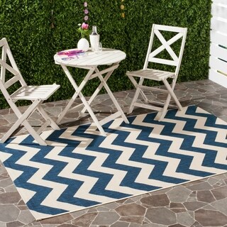 Safavieh Indoor/ Outdoor Courtyard Navy/ Beige Rug (9' x 12')