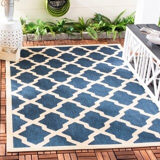 Safavieh Indoor/ Outdoor Courtyard Navy/ Beige Rug (6'7 x 9'6)