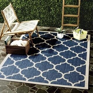 Safavieh Indoor/ Outdoor Courtyard Navy/ Beige Rug (9' x 12')