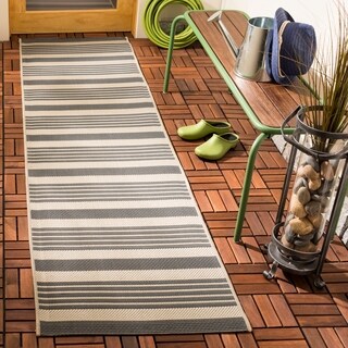 Safavieh Indoor/ Outdoor Courtyard Grey/ Bone Rug (2'3 x 10')