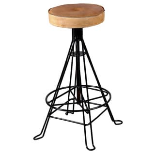 Duncan Black Iron Leather Cushion Barstool (India)