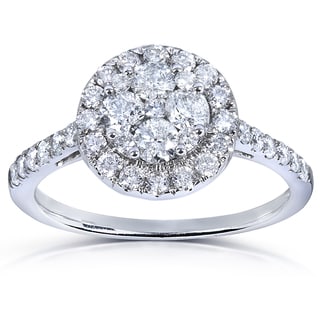 Annello 14k White Gold 1 ct TDW Ladies Diamond Cluster Engagement Ring (H-I, I1-I2)