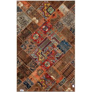 Pak Persian Hand-knotted Patchwork Multi-colored Wool Rug (6'4 x 9'11)