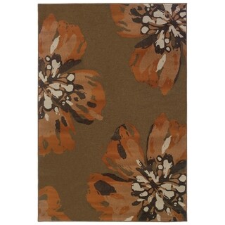 Floral Brown/ Orange Area Rug (5'3 x 7'6)