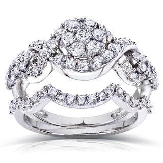 Annello 14k White Gold 1 ct TDW Cluster Diamond Braided Bridal Rings Set (H-I, I1-I2)