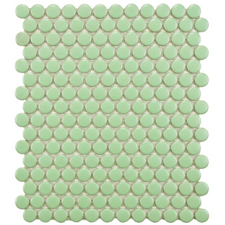 (_ _ ) SomerTile 11.5 x 9.875-Inch Victorian Penny Matte Light Green Porcelain Mosaic Tile (Pack of 10)