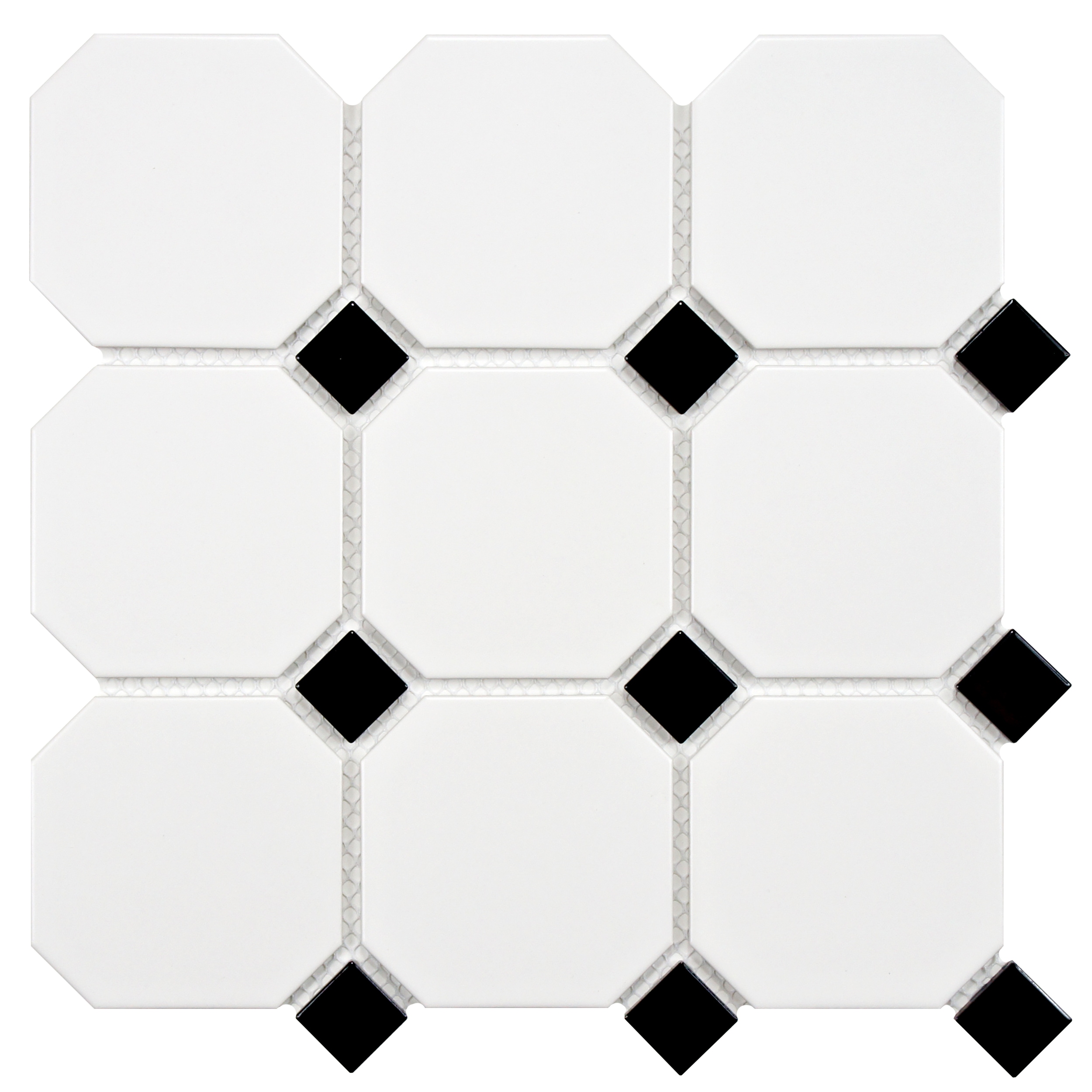 SomerTile 11.625x11.625inch Victorian Octagon Matte White with Black