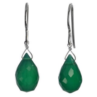 Ashanti Sterling Silver Emerald Green Chalcedony Faceted Briolette Dangle Handmade Earrings (Sri Lanka)