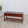 Walnut Finish Solid Wood Storage Shoe Bench Shelf