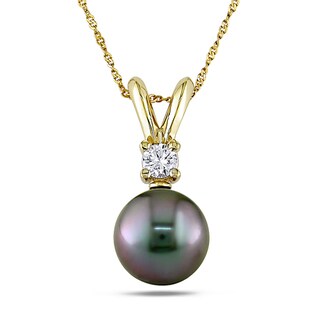 Miadora 14k Yellow Gold Tahitian Pearl and Diamond Necklace (9-10 mm)