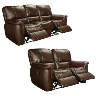 Best Shopping Ethan Chestnut Brown Italian Leather Reclining Sofa and Loveseat
