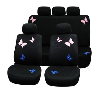 FH Group Butterfly Embroidery Full Set Auto Seat Covers with Solid Bench