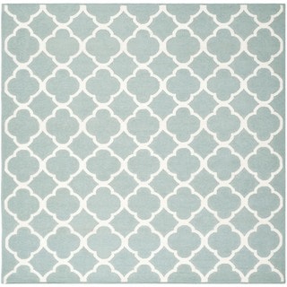 Hand-woven Moroccan Dhurrie Blue Wool Rug (7' Square)