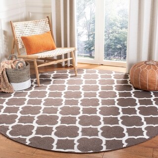 Hand-woven Moroccan Dhurrie Brown Wool Rug (7' Round)