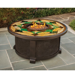 (^_-) Daverton Outdoor Stained Glass Top Gas Fire Pit
