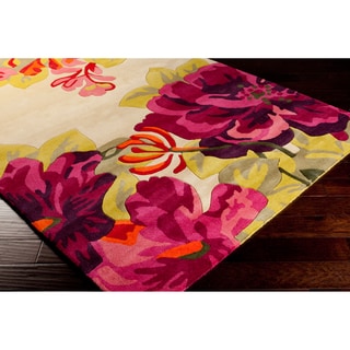 (_ _ ) Sanderson Hand-tufted Pink Floral Wool Rug (8' x 11')