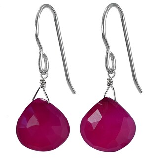 Ashanti Silver Hot Pink Chalcedony Faceted Briolette Earrings (Sri Lanka)