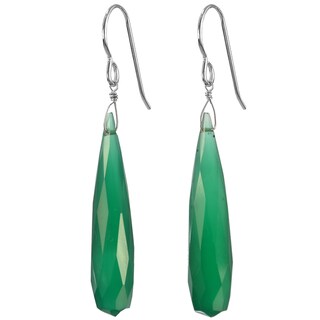 Ashanti Silver Fine Green Chalcedony Faceted Briolette Earrings (Sri Lanka)