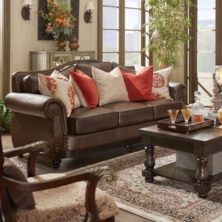 Find Cheap Price TRIBECCA HOME Myles Traditional Chocolate Bonded Leather Rolled Arm Sofa