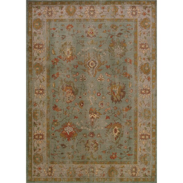 Distressed Oriental Blue/ Grey Nylon/Polypropylene Rug (9'10 x 12'10