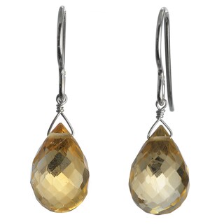 Ashanti Silver Golden Yellow Citrine Faceted Briolette Earrings (Sri Lanka)
