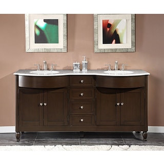 Silkroad Exclusive 72-inch Carrara White Marble Stone Top Bathroom Double Sink Cabinet Vanity