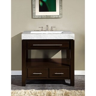 Silkroad Exclusive 36-inch Carrara White Marble Stone Top Bathroom Vanity