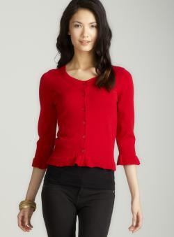 Tracy M Scarlet Peplum Front Cardigan