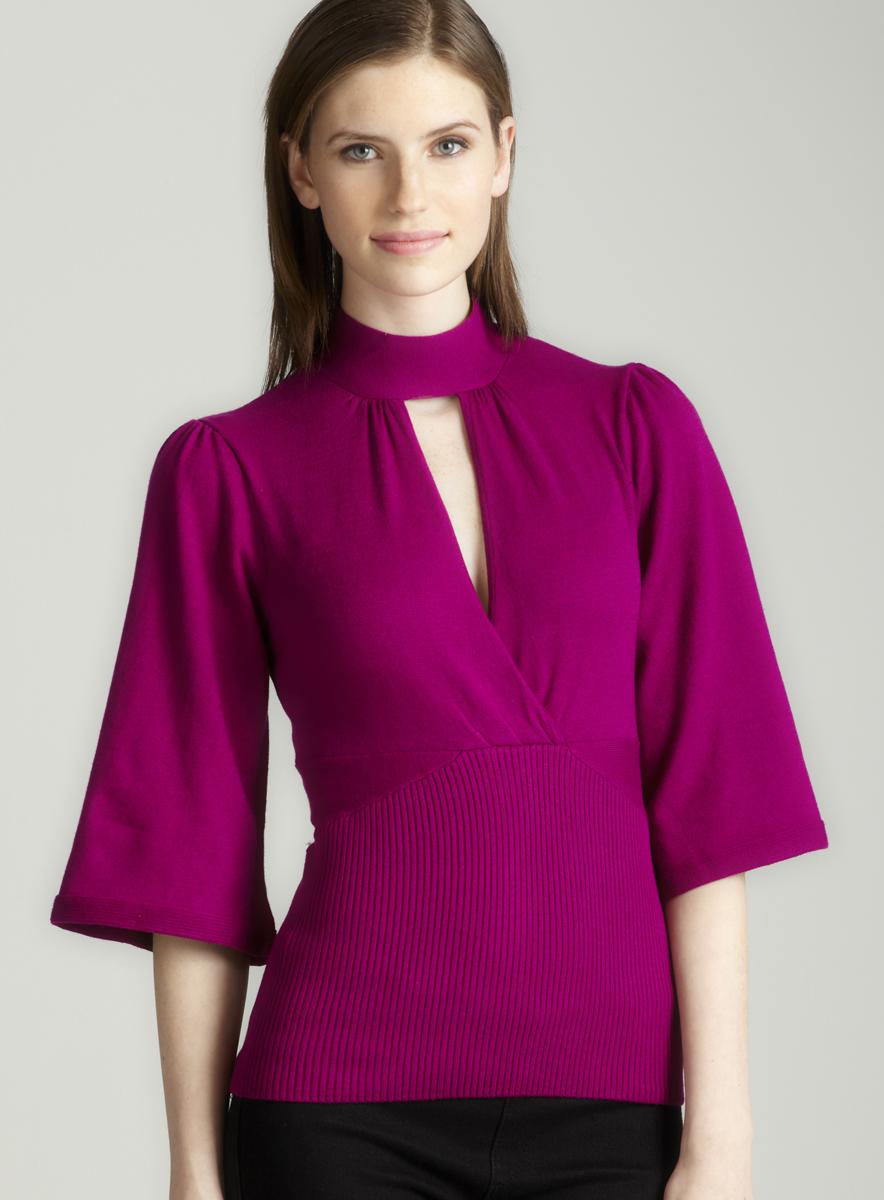 Tracy M Collar band sweater in wine