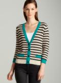 August Silk Striped vnk cardi w/ faux pkt