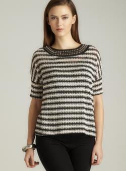 Romeo & Juliet Couture Stripe Studded Crochet Sweater