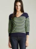Jeanne Pierre Striped V-neck Sweater in Blue