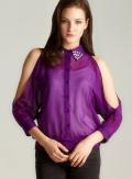 Rampage Sheer Slit Sleeve Studded Blouse