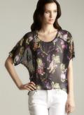 Betsey Johnson Sheer Hi-lo Printed Top