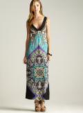 Moa Moa Twist Shoulder V-neck Printed Maxi Dress