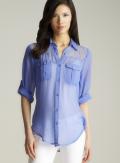 Rosettes Tab Sleeve Lace Shoulder Blouse