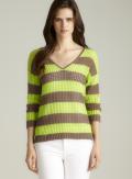 Jeanne Pierre Striped V-neck Mesh Top