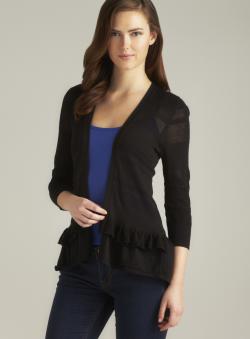 August Silk Black Ruffle Hem Flyaway Cardigan
