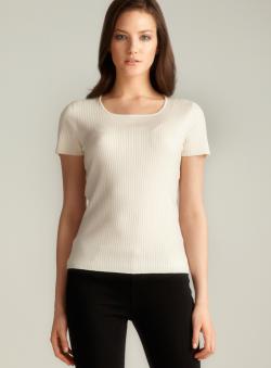 August Silk Ivory Short Sleeve Ribbed Sweater