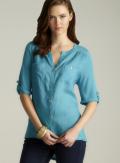 August Silk Tab Sleeve Hi-lo Linen Button Down